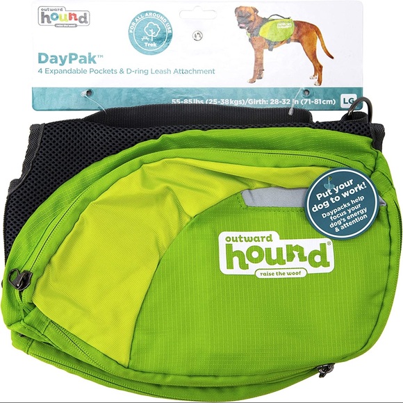 LARGE GREEN Outward Hound Doggie Day Pak, 4 pockets and D-ring leash attachment - Picture 3 of 9